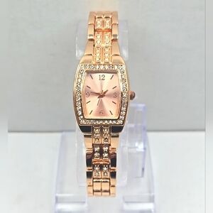 Womens Charter Club Rose Gold Tone Watch Crystals Rhinestones New Battery